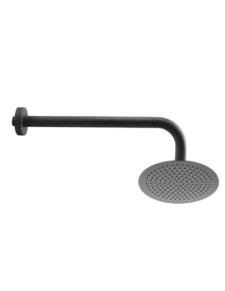 Set soffione doccia tondo Jacuzzi da 20 cm in acciaio inox ultrapiatto e braccio doccia tondo da 30 cm nero opaco - Climaway