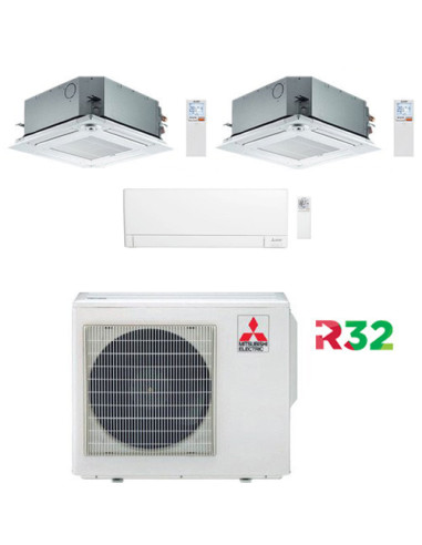 Climatizzatore Condizionatore Mitsubishi Cassetta R32 SLZ-M + MSZ-AY Trial Split Inverter 9000 + 18000 + 18000 BTU con U.E. M...