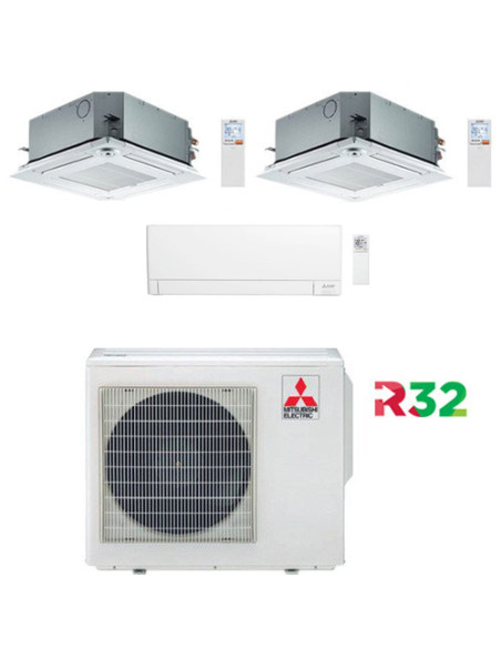 Climatizzatore Condizionatore Mitsubishi Cassetta R32 SLZ-M + MSZ-AY Trial Split Inverter 9000 + 18000 + 18000 BTU con U.E. M...