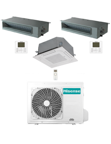 Climatizzatore Condizionatore Hisense Canalizzabile più Cassetta R32 Trial Split Inverter 9000 + 9000 + 9000 BTU con U.E. 3AM...