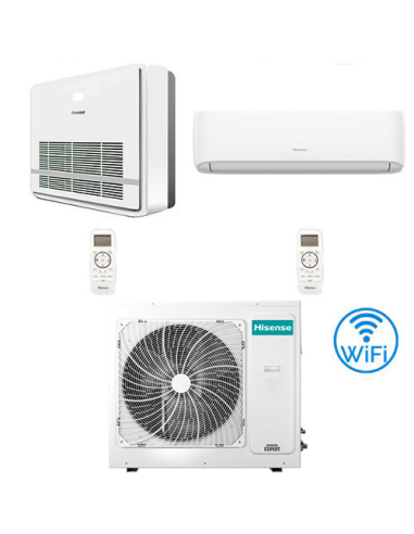 Climatizzatore Condizionatore Hisense Console + Hi Comfort R32 Dual Split Wifi Inverter 18000 + 18000 BTU con U.E. 3AMW72U4RJ...