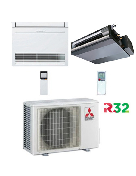 Climatizzatore Condizionatore Mitsubishi Canalizzabile + Console R32 SEZ-M DA + MFZ-KT Dual Split Inverter 9000 + 9000 BTU co...