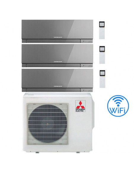 Climatizzatore Condizionatore Mitsubishi Kirigamine Zen Wifi Argento Trial Split Inverter 9000 + 9000 + 15000 BTU con U.E. MX...