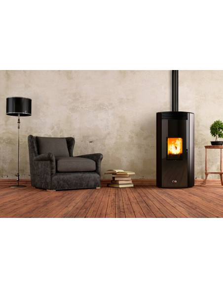 Stufa a pellet 8,2 Kw ventilata Anselmo Cola Avana Plus Ermetica in acciaio colore Perla - Climaway