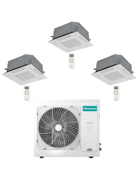 Climatizzatore Condizionatore Hisense Cassetta 4 vie R32 Trial Split Inverter 12000 + 12000 + 18000 BTU con U.E. 4AMW105U4RAA...