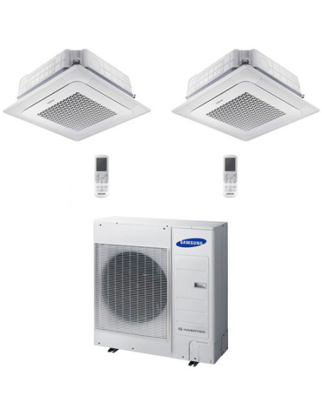 Climatizzatore Condizionatore Inverter Dual Split R32 Samsung Mini Cassetta 4 Vie Windfree 18000 + 18000 BTU con U.E. AJ080TX...