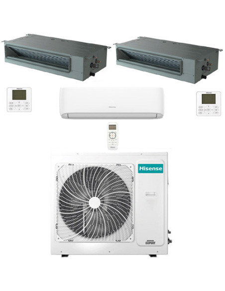 Climatizzatore Condizionatore Hisense R32 Trial Split Inverter Hi Comfort Wifi più Canalizzabile 9000 + 9000 + 18000 BTU con ...